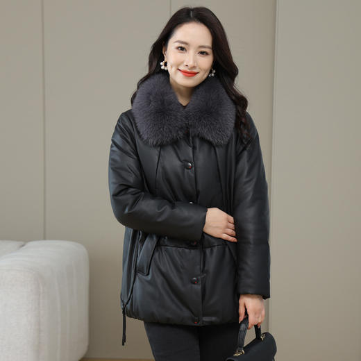 丁摩 海宁真皮羽绒服女中长款绵羊皮皮草狐狸毛领加厚外套3977 商品图3