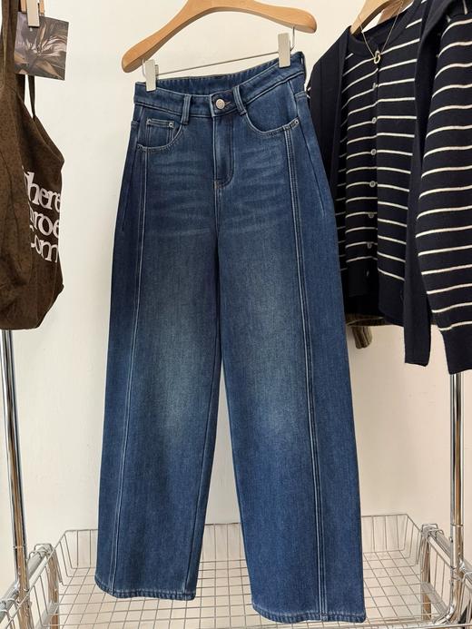 加绒牛仔裤比例分割线！~7密密绒拖地牛仔裤女秋冬新6款加绒宽松直筒阔腿裤 商品图2