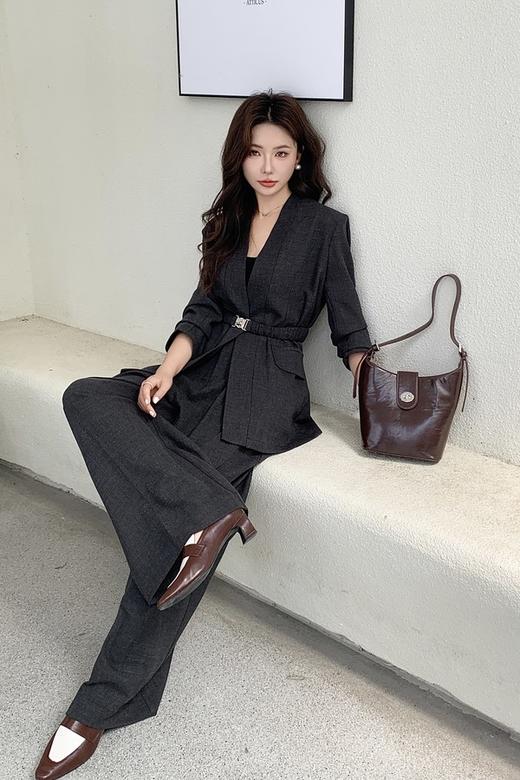 ESTELLICA 通勤气质风无领西装腰带长裤套装 21064 商品图2