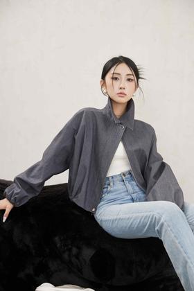 LNNNS 灰色率性立领短款夹克外套 20797