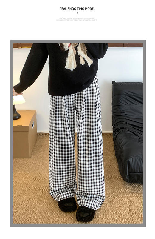【YW】无忧购加绒多巴胺松弛感慵懒撞色格子直筒山本阔腿裤 H-2024（截单后3-5天发货） 商品图4
