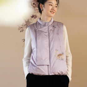 牧衣游原创 丝棉手工刺绣95级高蓬松红嘴雁羽绒马夹加厚保暖 片羽