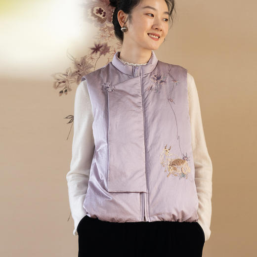 牧衣游原创 丝棉手工刺绣95级高蓬松红嘴雁羽绒马夹加厚保暖 片羽 商品图0