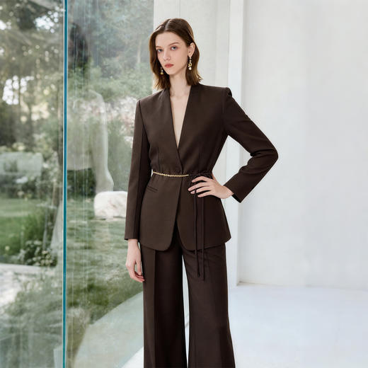IWY/红棕色商务风女士西装套装秋冬修身收腰阔腿裤两件套职业装工作服WC333+WP333 商品图4