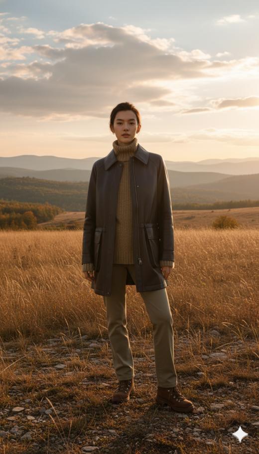 抽褶收腰翻领美式插肩袖外套 商品图2