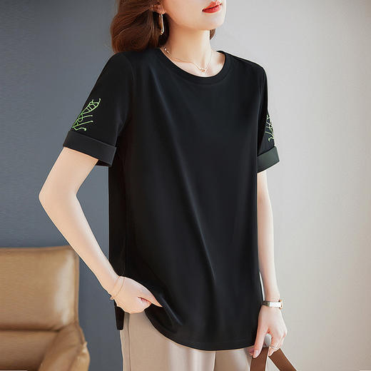 宽松短袖女t恤2025新款休闲黑色上衣胖mm大码女装夏季遮肚体恤衫 商品图3