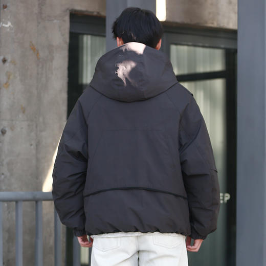 DRONKOO 2025 连帽右织带网布左袋盖织带洗水做旧工装风短款厚羽绒服 商品图4