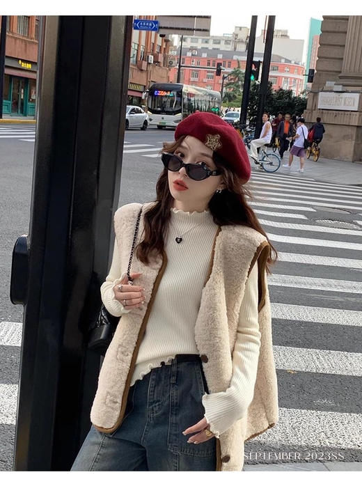 保暖显瘦不臃肿 秋季热卖 加绒款木耳边半高领一体绒毛衣女秋冬季新款内搭打底衫加绒加厚针织衫 商品图9