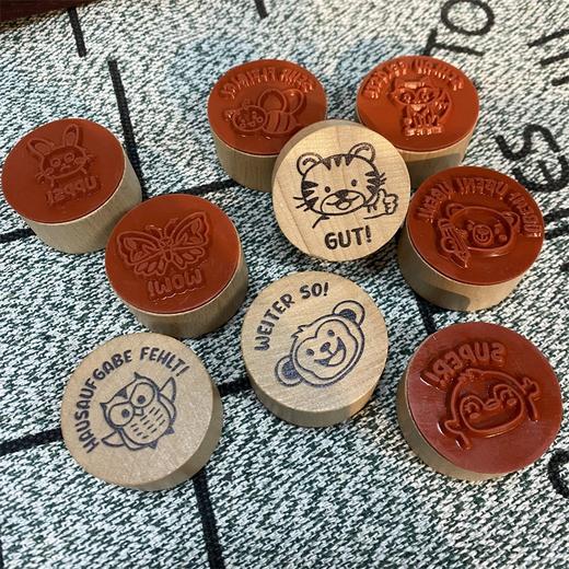 【9个装】动物卡通DIY木质圆形印章动物卡通 九种图案 商品图0