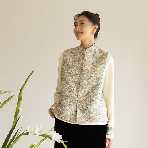 牧衣游原创 牛首龙纹织锦双面穿马夹高端复古文艺中式开衫 肆季 商品图0