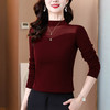 KQL C302N1730蕾丝网纱T恤加绒加厚简约修身洋气打底衫 商品缩略图1