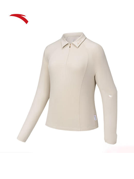 安踏超模T丨公主线修身polo长袖空气麦芬T加绒保暖针织衫162547407 【AirMuffin锁温】白茶色-1 商品图0