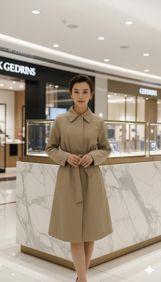 插肩袖多分割珠边明线小翻领A摆腰带中长风衣 商品图0