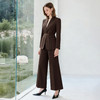 IWY/红棕色商务风女士西装套装秋冬修身收腰阔腿裤两件套职业装工作服WC333+WP333 商品缩略图0