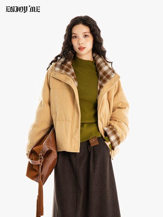 【门店同款】ENJOY冬季“暖冬知性”立领拼接格纹羽绒外套 167294418 商品图1