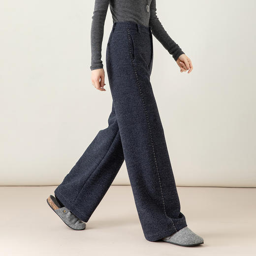 百媚生 复古针织羊毛阔腿裤女秋冬新款直筒长裤85697 商品图2