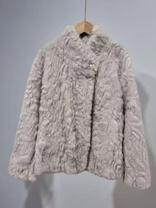 【环保皮草】P09立领灰色剪花皮毛一体秋冬大衣外套-喜出 商品图2