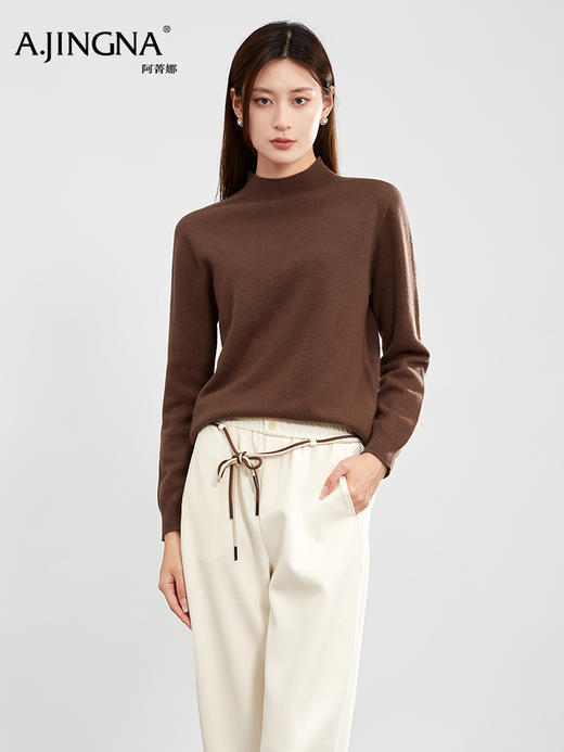 【金丝羊毛】阿菁娜冬季新款裸感金丝半高领羊毛衫德国技术一体成型茧状亮丝点缀空气感零束缚F30D301006 商品图3