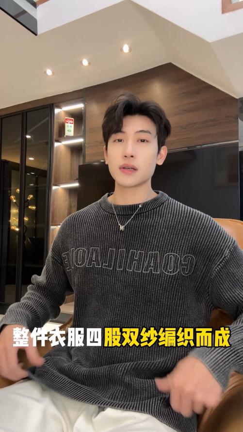 22120SDSA男士秋冬新款痞帅男装慵懒风简约刺绣字母圆领毛衣百搭宽松 商品图0