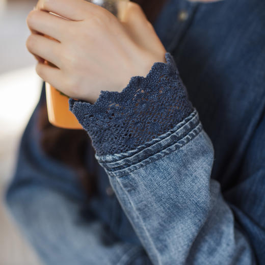 【林栖设计小店】【草木丹宁】牛仔外套渐变蕾丝收腰2026早春新款上衣女1961116 商品图4