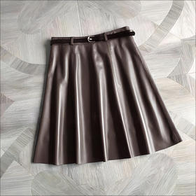 丁摩 真皮皮裙女高腰显瘦伞裙绵羊皮A字半身裙