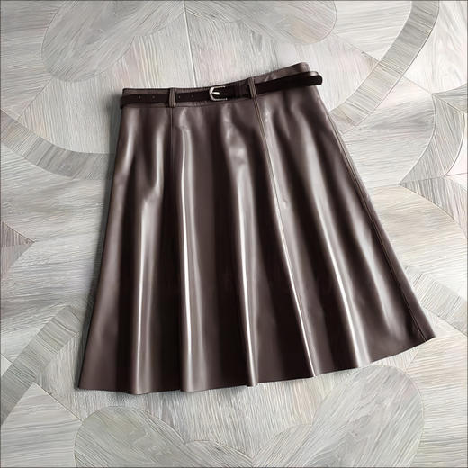 丁摩 真皮皮裙女高腰显瘦伞裙绵羊皮A字半身裙 商品图0