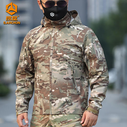 【新品】执政官昂垦户外DE战术软壳冲锋衣男秋冬耐磨防水连帽立领夹克多口袋外套 商品图3