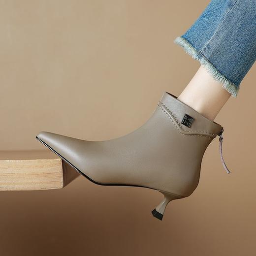 【预售5天】头层牛皮5cm小猫跟短靴秋冬季里外全皮时尚细跟真皮女靴ZF&24-269 商品图2