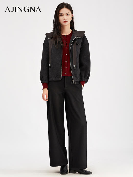 【商场同款】阿菁娜冬季新款轻户外羊毛外套绵羊绒混抽绳连帽立体帽型防风保暖外套A30D511111 商品图2