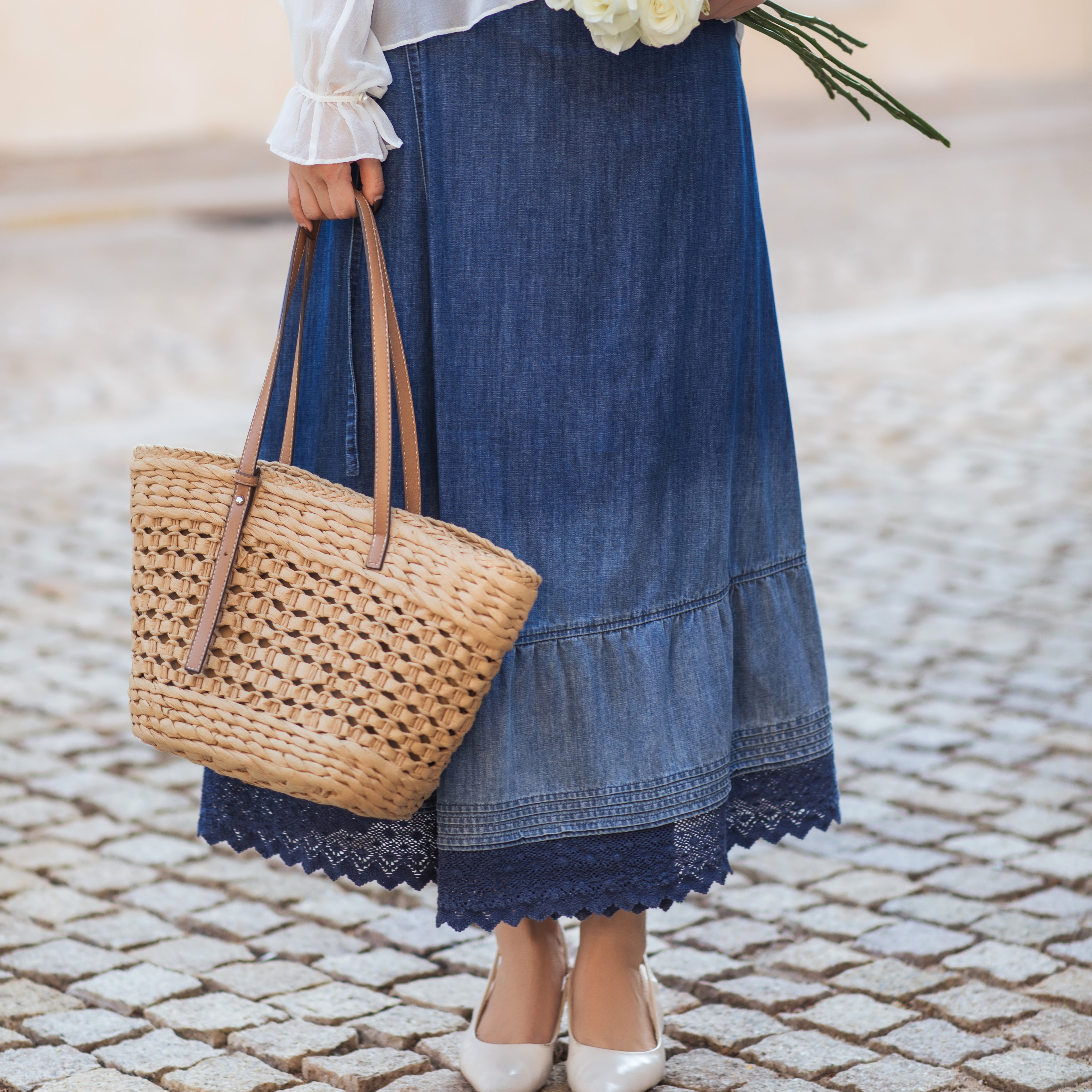 【林栖设计小店】【草木丹宁】牛仔半身裙渐变蕾丝裙片2026早春新款裙子女1961115