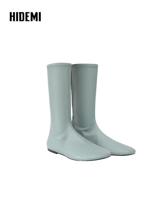 HIDEMI 弹力羊皮圆头中筒靴小众堆叠感平底时装靴袜靴 商品图8