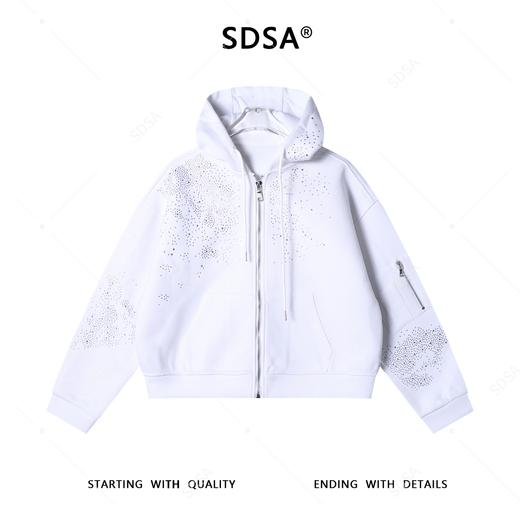 25157SDSA秋冬新款痞帅男装韩版简约纯色烫钻抽绳拉链连帽卫衣百搭时尚 商品图1