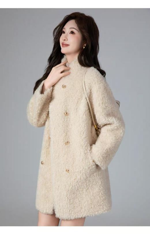 百家好品牌【100%绵羊毛】CF32韩版减龄小香风双排扣中长外套-喜出 商品图2