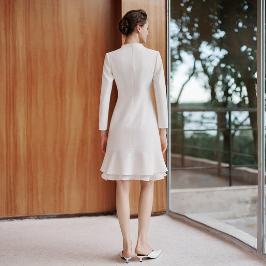 IWY/气质米白色西装连衣裙女新款收腰正式场合宴会鱼尾裙Q1480 商品图4