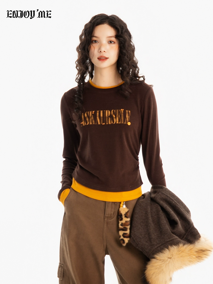 【门店同款】ENJOY冬季“游牧漫寻”字母撞色长袖T恤 167450222