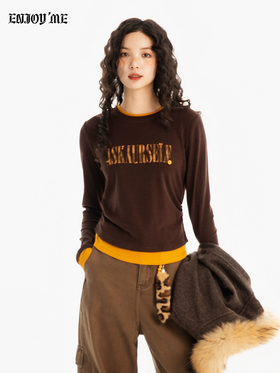 【门店同款】ENJOY冬季“游牧漫寻”字母撞色长袖T恤 167450222