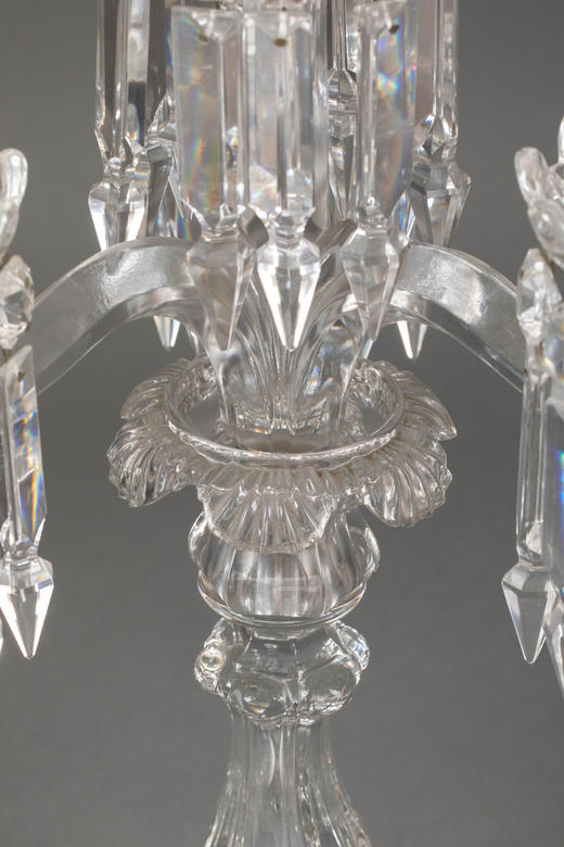 独角鹿西洋古董20世纪法国巴卡拉水晶工坊签名出品Médaillon圆雕纹款四枝头水晶烛台一对 商品图6