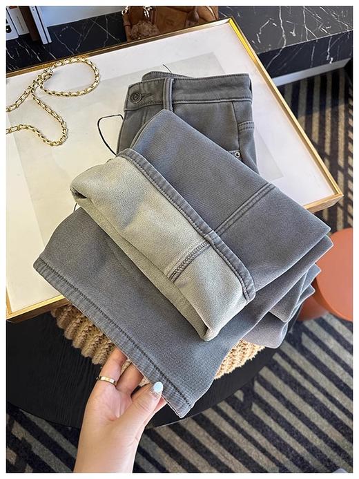 加绒牛仔裤比例分割线！~7密密绒拖地牛仔裤女秋冬新6款加绒宽松直筒阔腿裤 商品图5