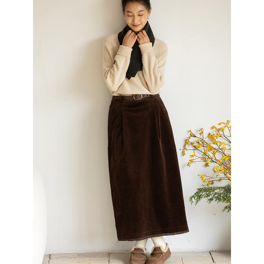 牧衣游原创 净色灯芯绒半身裙新款文艺复古简约百搭直筒半裙 汀之 商品图1