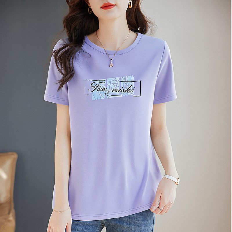 冰丝短袖t恤女2025年新款夏季大码女装宽松显瘦上衣胖mm遮肚半袖