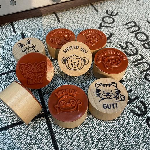 【9个装】动物卡通DIY木质圆形印章动物卡通 九种图案 商品图1