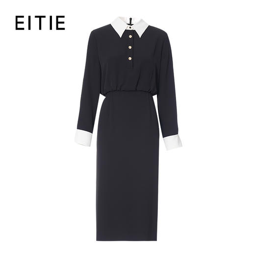 EITIE爱特爱精致通勤撞色翻领收腰包臀一步裙连衣裙2025秋季新款连衣裙C2507832 商品图5