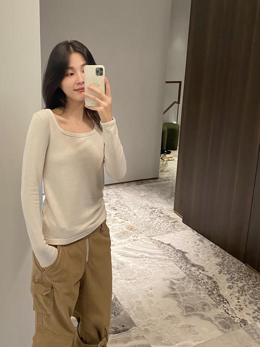 官网399！蕉家复古方领暖绒加厚绵羊毛打底衫修身显瘦可外穿保暖内搭上衣女 商品图7