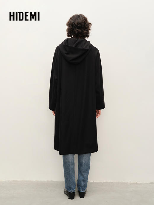 HIDEMI 黑色可拆卸连帽羊毛大衣 商品图3