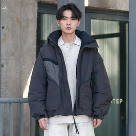 DRONKOO 2025 连帽右织带网布左袋盖织带洗水做旧工装风短款厚羽绒服