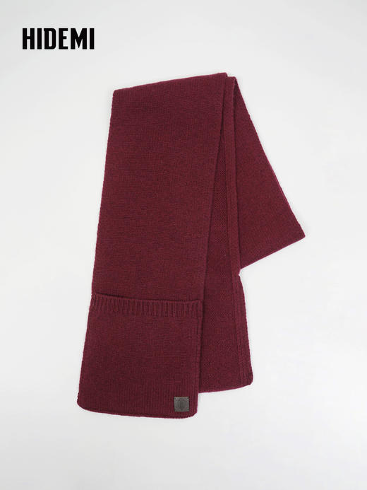 HIDEMI 澳洲美利奴羊毛花纱极简设计感口袋围巾 花灰色/勃艮第暗红 商品图3