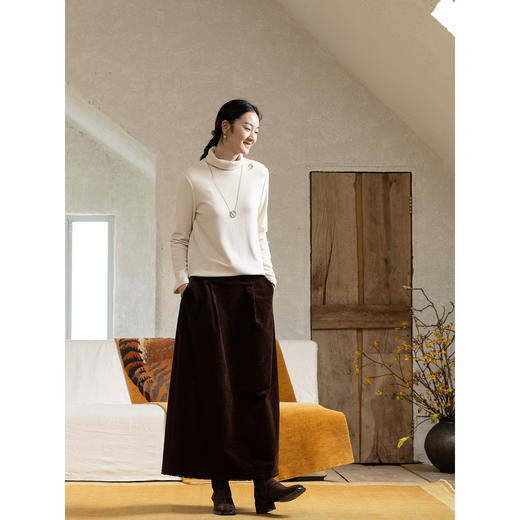 牧衣游原创 手工刺绣净色T恤新款柔软高领百搭打底套头上衣 织月 商品图2