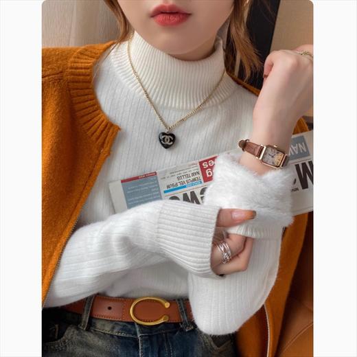 半高领毛衣女秋冬2025新款冬季加厚一体绒打底衫内搭修身针织上衣 商品图2