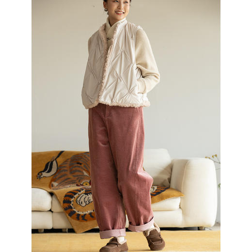 牧衣游原创净色灯芯绒长裤女冬新款简约文艺宽松百搭休闲裤 知尘 商品图1