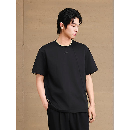 GXG男装 圆领T恤分割线上衣美式复古短袖针织 2025夏季新品 商品图3